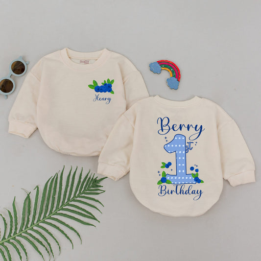 Berry Sweet 1st Birthday Romper | Blueberry Girl Outfit | First Birthday Baby Bodysuit | Custom Name Gift | Strawberry Party