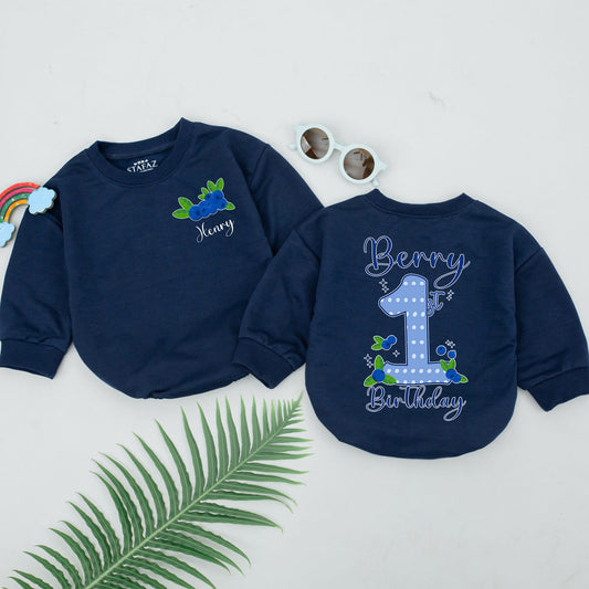 Berry Sweet 1st Birthday Romper | Blueberry Girl Outfit | First Birthday Baby Bodysuit | Custom Name Gift | Strawberry Party