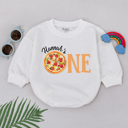 Pizza First Birthday Girl Romper - Pizza Party Bubble Bodysuit Outfit