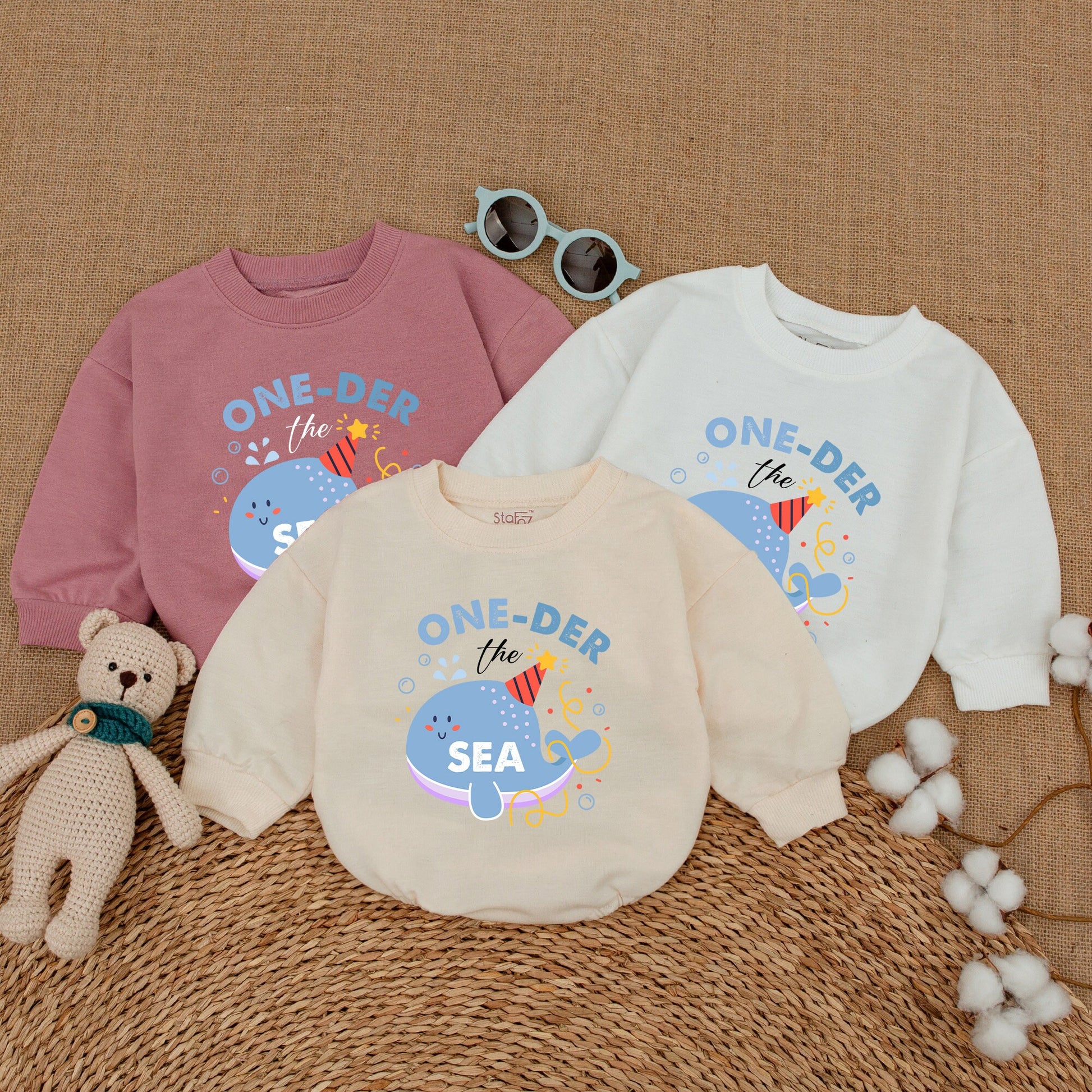 Oneder The Sea Whale Birthday Baby Bubble Romper Ocean Smash Cake Outfit Cheerful Cartoon Party Hat Design Baby Shower Gift