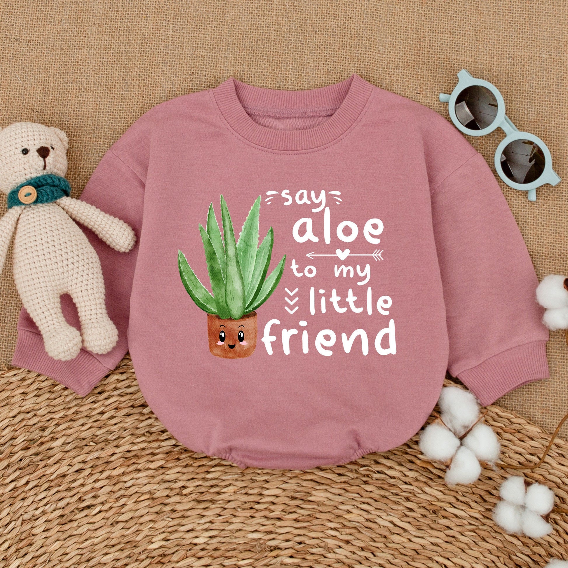 Say Aloe To My Little Friend Baby Romper Cute Plant Bodysuit Hipster Nature Lover Newborn Outfit Soft Cotton Green Shower Gift Baby Announcement