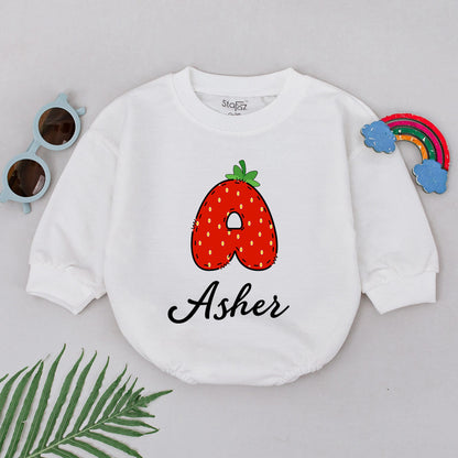 Personalized Strawberry Letter Baby Girl Romper | Custom Name Initial Fruit Bodysuit | Summer Bubble Outfit | Baby Shower Gift