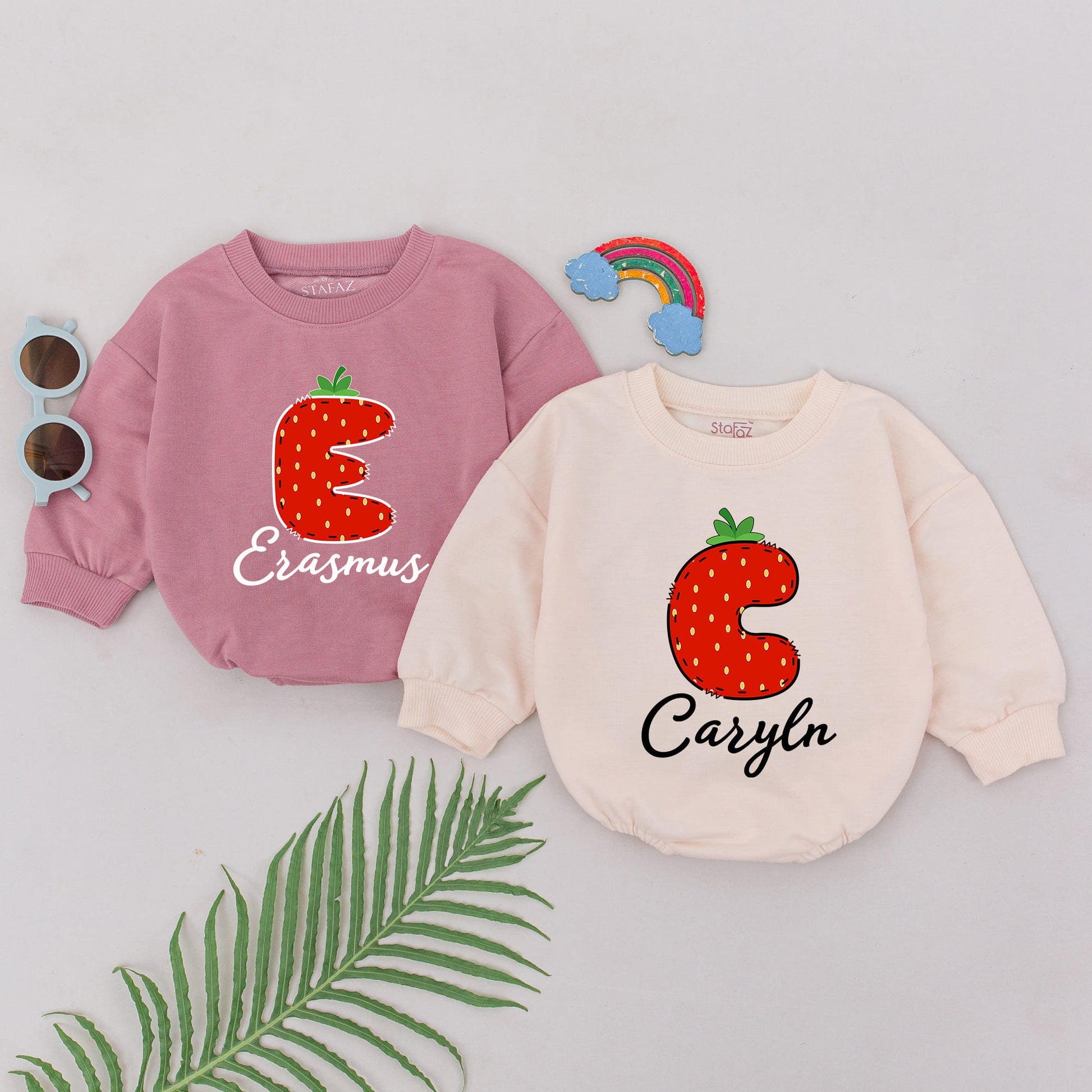 Personalized Strawberry Letter Baby Girl Romper | Custom Name Initial Fruit Bodysuit | Summer Bubble Outfit | Baby Shower Gift