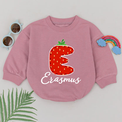 Personalized Strawberry Letter Baby Girl Romper | Custom Name Initial Fruit Bodysuit | Summer Bubble Outfit | Baby Shower Gift