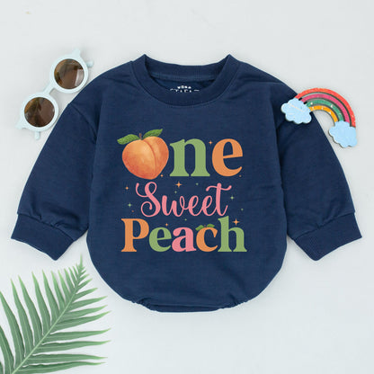 Sweet Peach First Birthday Romper Girl Outfit, Bubble Bodysuit Baby Shower Gift, Peach Sweet One Party Clothes, Custom Birthday Gift (138 chars)