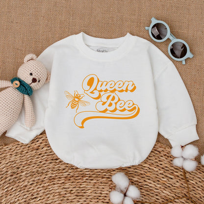 Matching Family Queen Bee Birthday Baby Romper Retro 70s Style Bubble Bodysuit First Bee Day Smash Cake Outfit Newborn Girl Gift