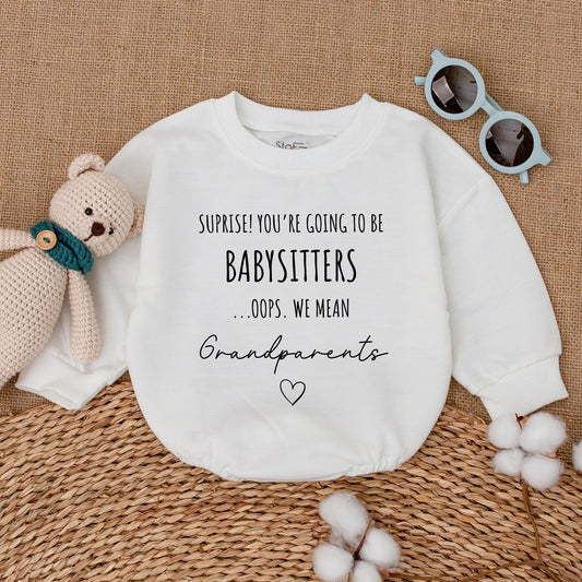 Surprise Grandparents Baby Announcement Bodysuit Funny Reveal Romper New Baby Gift Grandparents-to-Be Modern Minimalist Black Lettering Heart Design