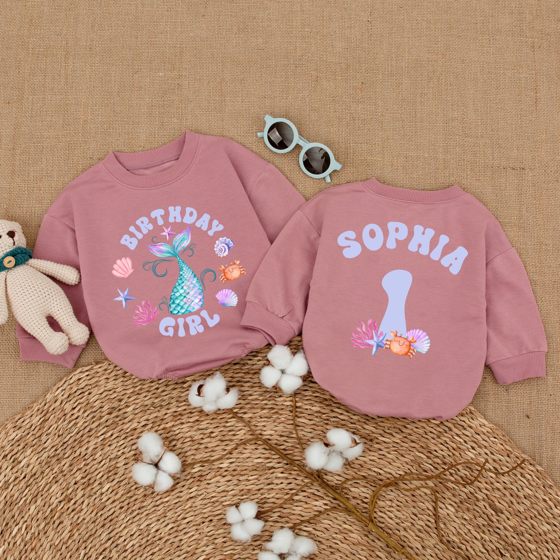 Custom Mermaid Tail Romper for Birthday Girl Adorable Under the Sea Outfit for First Birthday Smash Cake Party Cute Baby Girl Bodysuit