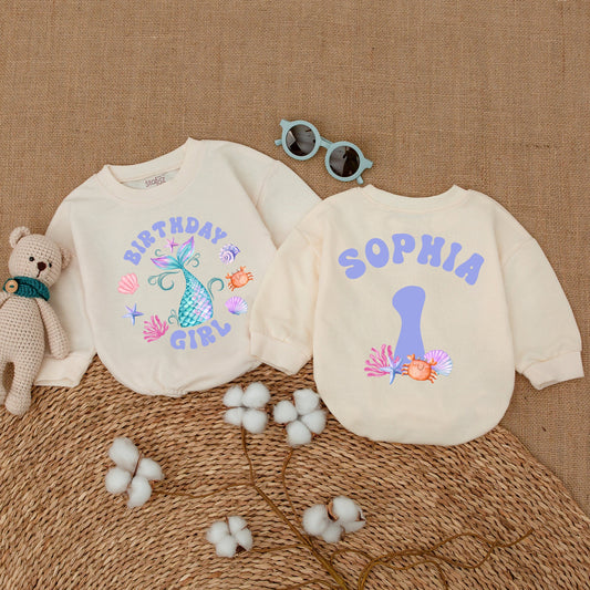 Mermaid Birthday Girl Romper - 1st Birthday Oneder The Sea Smash Cake Outfit