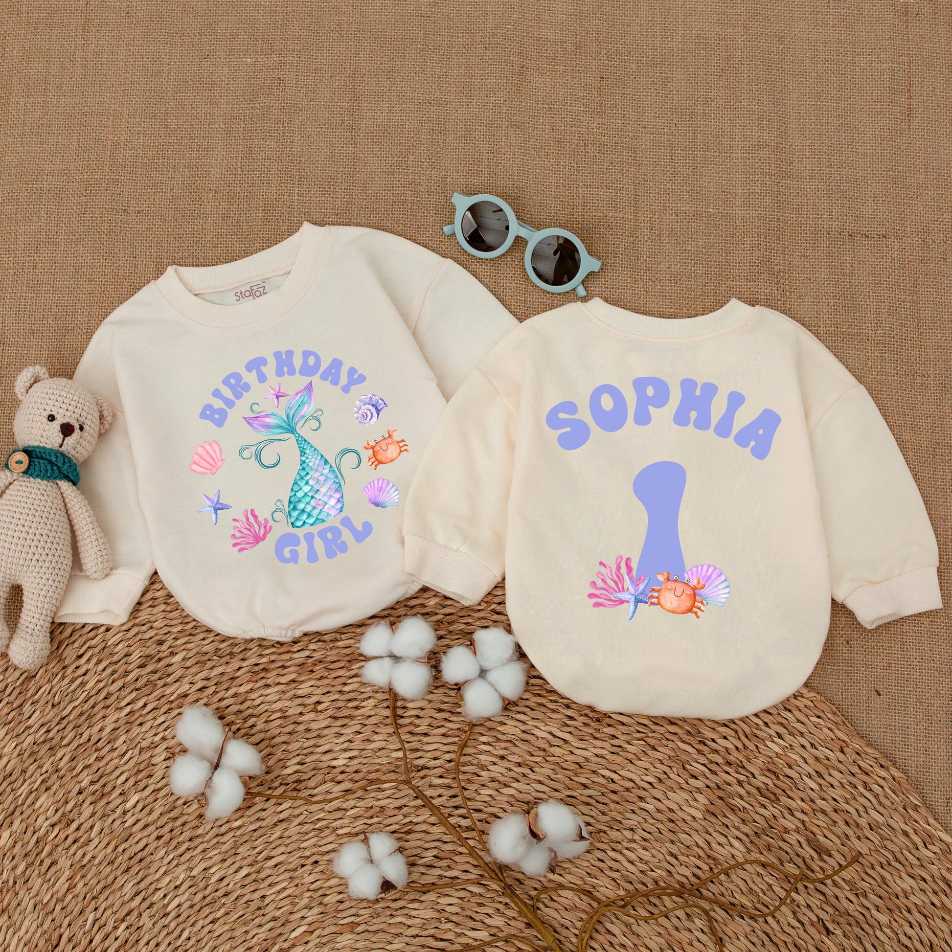 Custom Mermaid Tail Romper for Birthday Girl Adorable Under the Sea Outfit for First Birthday Smash Cake Party Cute Baby Girl Bodysuit