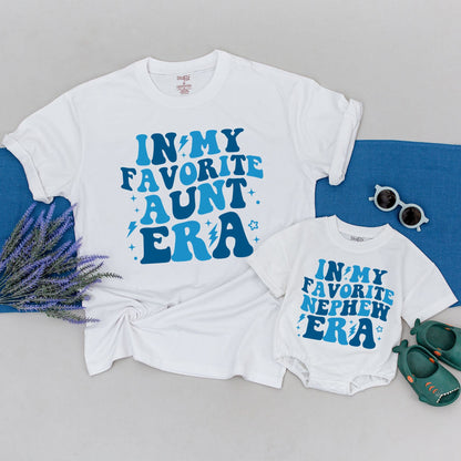 Matching Aunt & Nephew Era Shirts, Blue Stacked Text Design, Cool Aunt Gift for Baby Boy, Comfy Cotton