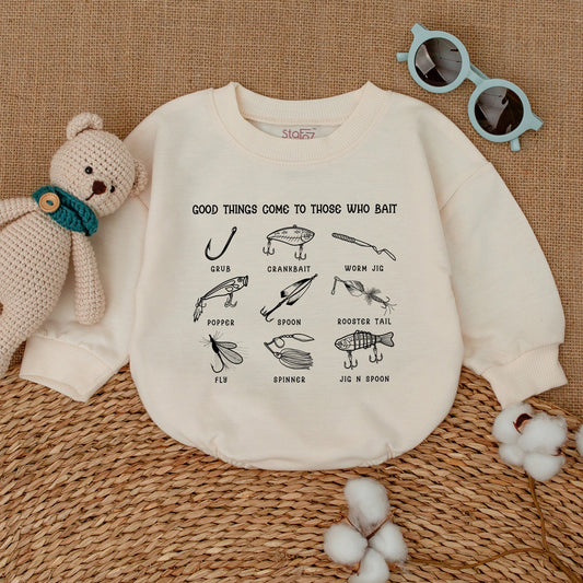Good Things Come To Those Who Bait Baby Romper Fishing Lure Graphic Bodysuit Newborn Infant Boy Girl Cute Angler Outfit Shower Gift