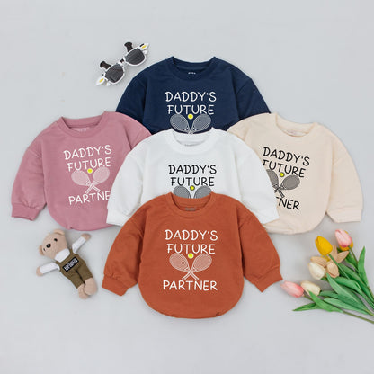 Daddy's Future Tennis Partner Baby Romper Bodysuit for infants, adorable sports outfit with rackets & ball, perfect First Father's Day gift or Baby Shower