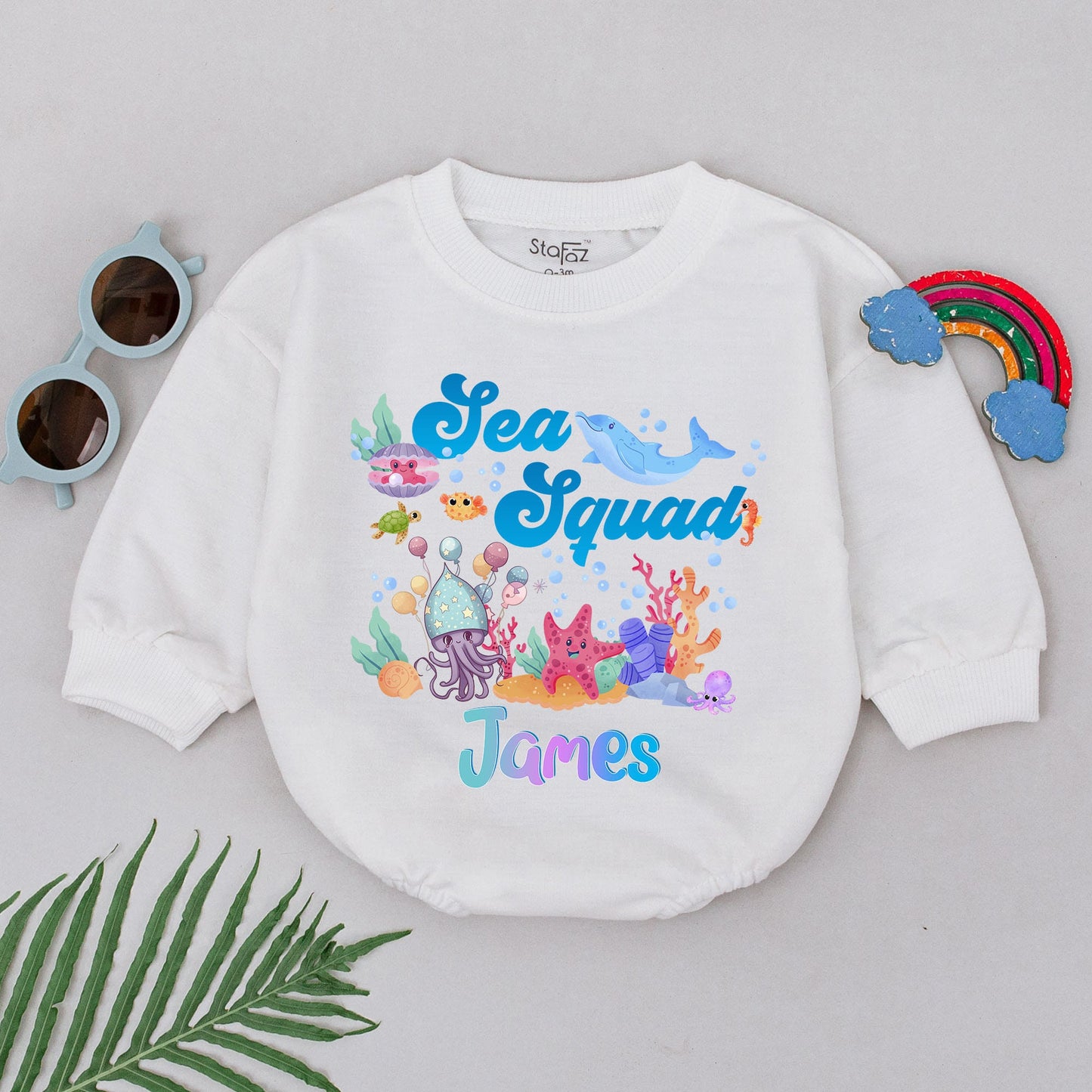 Personalized Sea Squad Romper: Custom Name Undersea Birthday Outfit for Baby, Cute Aquarium Party Bodysuit, First Birthday, Smash Cake, Ocean Theme 139