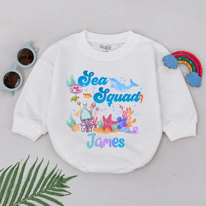 Personalized Sea Squad Romper: Custom Name Undersea Birthday Outfit for Baby, Cute Aquarium Party Bodysuit, First Birthday, Smash Cake, Ocean Theme 139