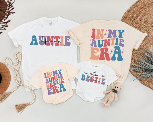 Personalized Retro Auntie & Me Shirts In My Era Auntie's Bestie Matching Outfit Aunt Niece Nephew Birthday Gift Baby Announcement Fun Colorful Custom Name 70s Inspired