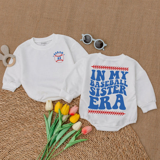 Personalized Baseball Sister Era Baby Romper - Girl Baseball Outfit