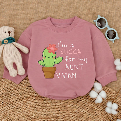 Personalized I'm a SUCCA for My Aunt Cactus Baby Romper with Adorable Pink Flower Design, Auntie's Bestie Niece Funny Baby Shower Gift