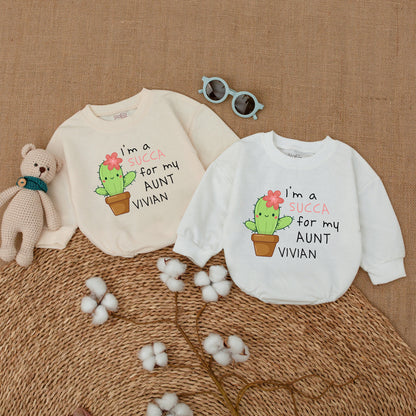Personalized I'm a SUCCA for My Aunt Cactus Baby Romper with Adorable Pink Flower Design, Auntie's Bestie Niece Funny Baby Shower Gift