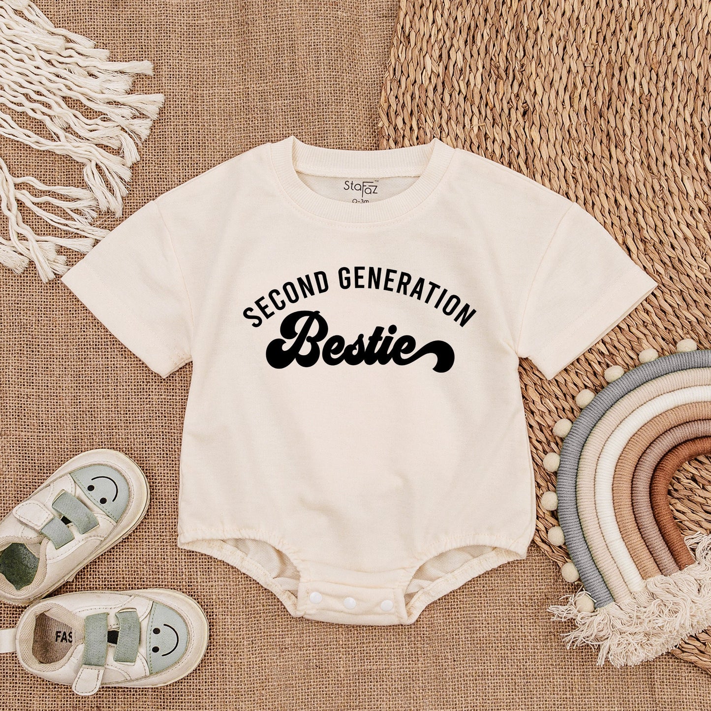 Second Generation Bestie Romper Baby Matching Outfit Adorable Best Friend Baby Shower Gift Newborn Cotton Bodysuit Retro Script Design Comfortable