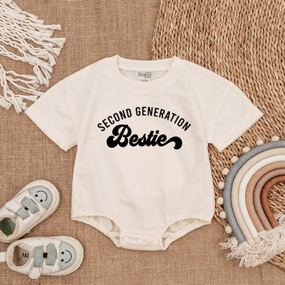 Second Generation Bestie Romper Baby Matching Outfit Adorable Best Friend Baby Shower Gift Newborn Cotton Bodysuit Retro Script Design Comfortable