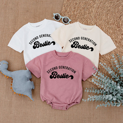 Second Generation Bestie Romper Baby Matching Outfit Adorable Best Friend Baby Shower Gift Newborn Cotton Bodysuit Retro Script Design Comfortable