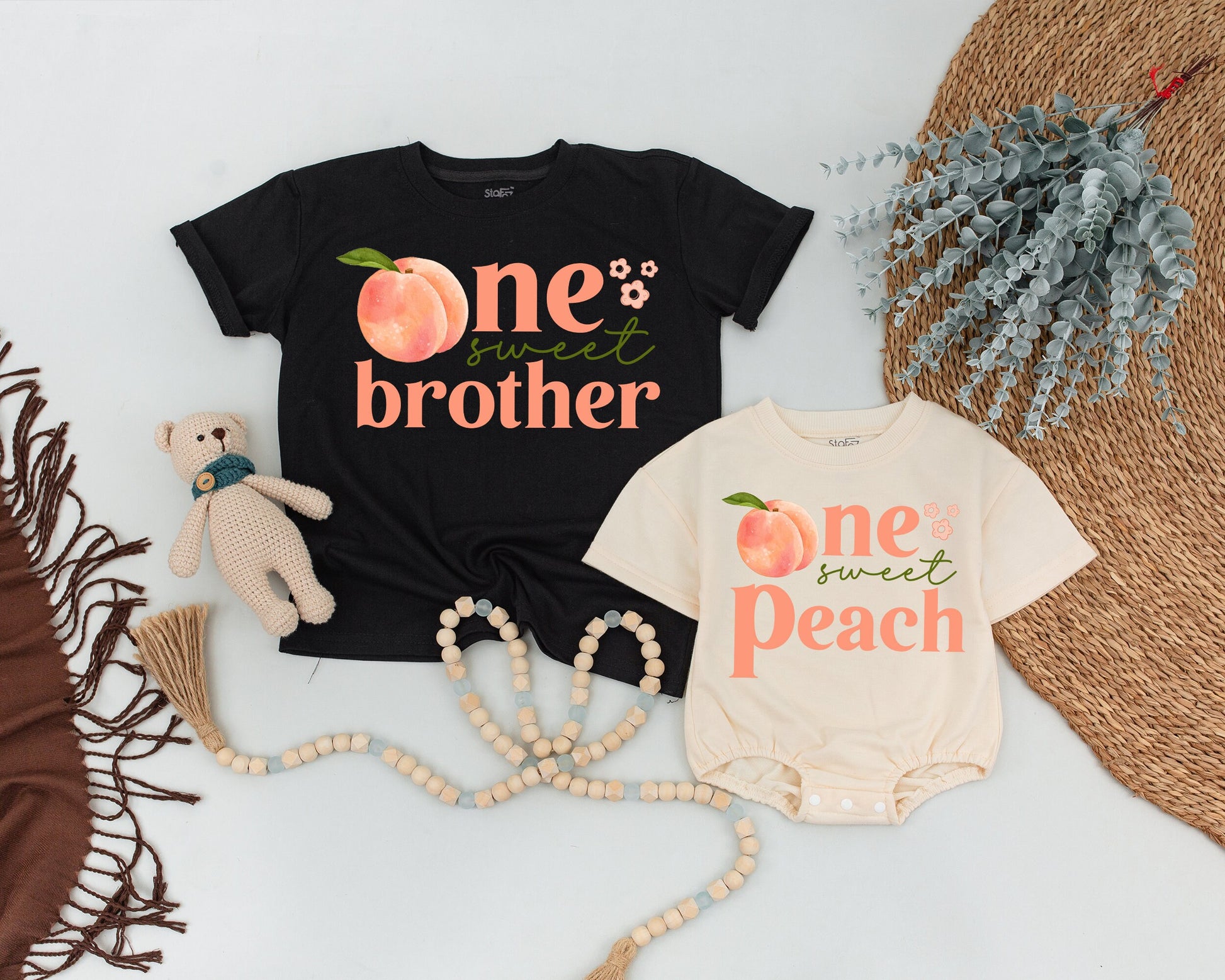 One Sweet Peach Personalized Birthday Shirt Matching Family Outfit First 1st Baby Girl Whimsical Watercolor Design Summer Cake Smash