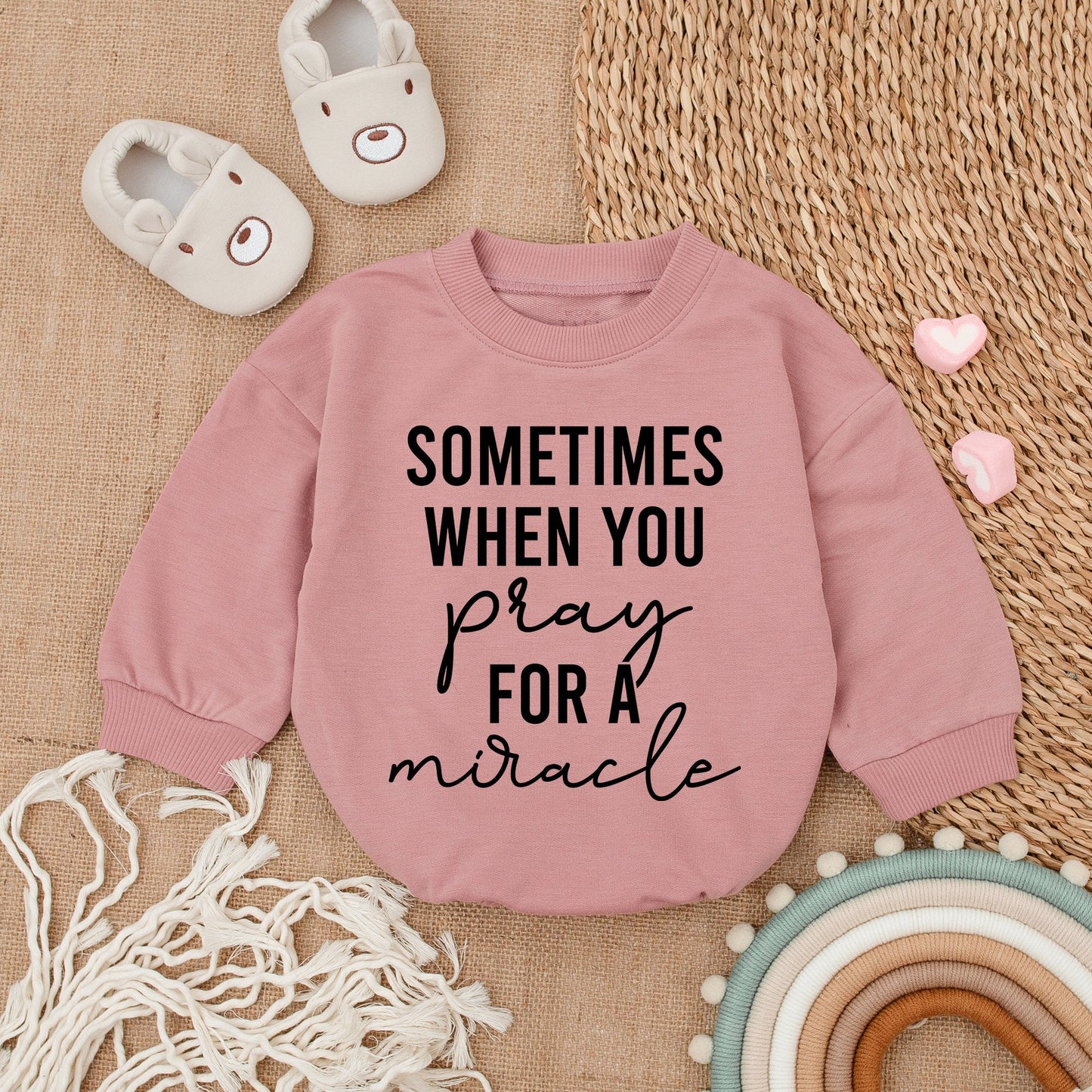 God Gives You Two Twins Brother Baby Romper Set Christian Pregnancy Announcement Gift, Modern Bubble Sweatshirt Outfit Cursive Pray Miracle Design Soft Cotton Newborn Clothes