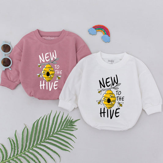 New to the Hive Baby Romper Cheerful Beehive & Buzzing Cartoon Bees Design for Girls Boys Newborn Baby Shower Gift Announcement Outfit Coming Home