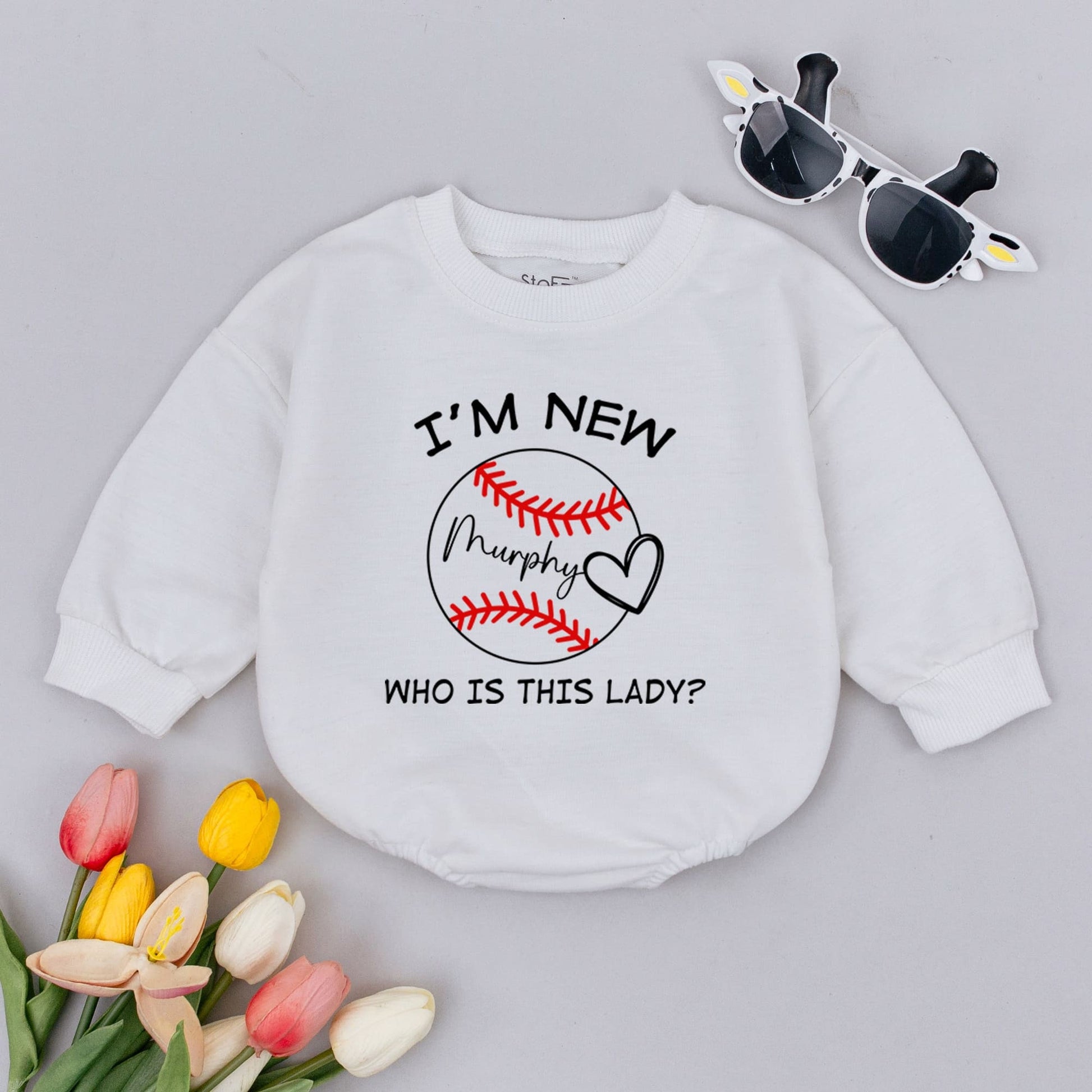 Baseball Baby Romper Funny 'I'M NEW' Murphy 'WHO IS THIS LADY?' Print Game Day Bodysuit Infant Pregnancy Reveal Sporty Outfit Gift