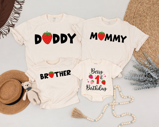 Berry First Birthday Family Matching Shirts Daddy Mommy Brother Sweet One Strawberry Celebration Outfit