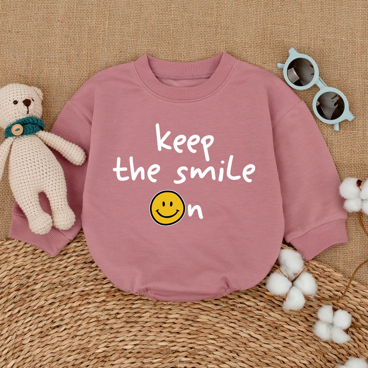Keep The Smile On Baby Bodysuit Smiley Face Bubble Romper Unisex Newborn Toddler One Piece Happy Face Outfit for Baby Shower Gift Casual Wear