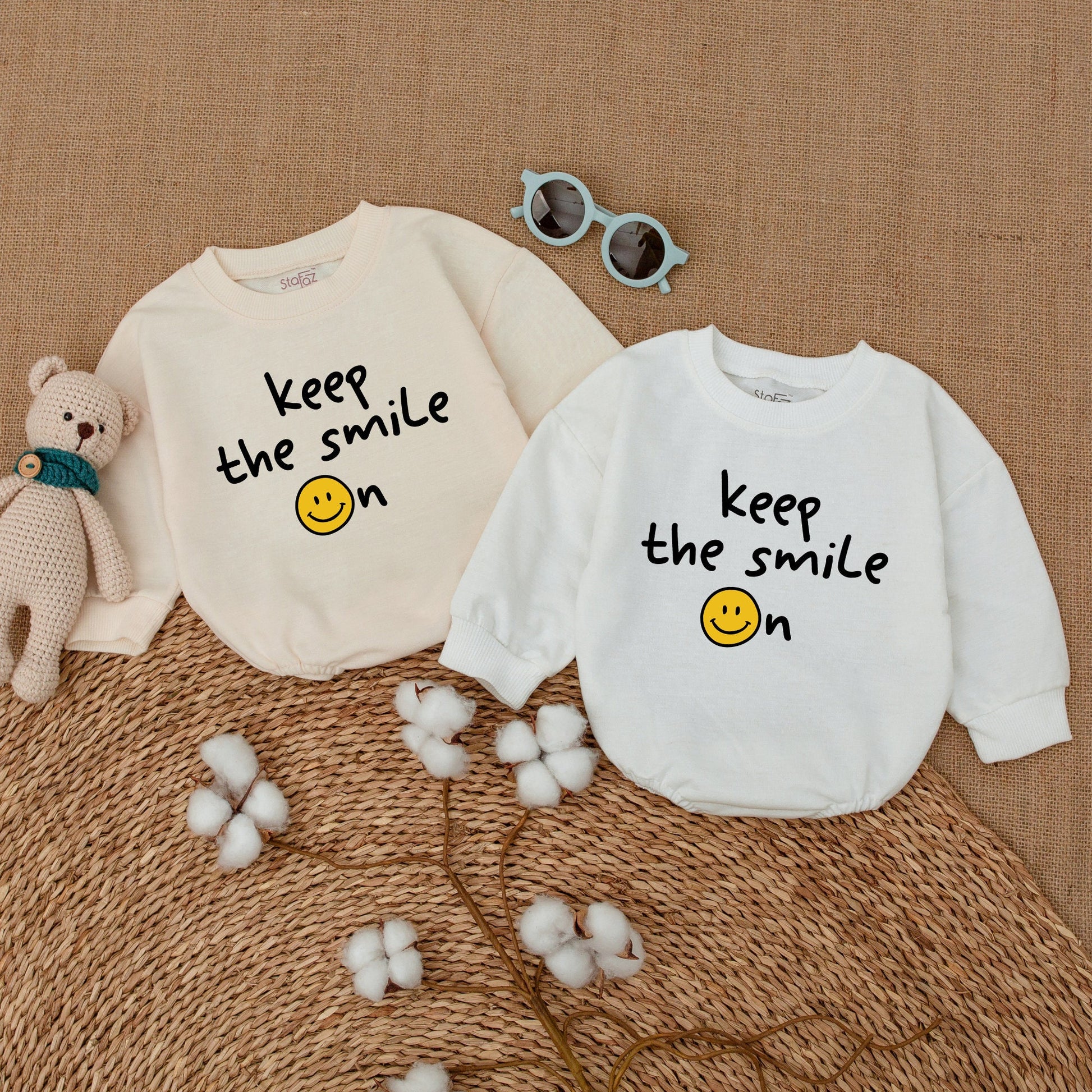 Keep The Smile On Baby Bodysuit Smiley Face Bubble Romper Unisex Newborn Toddler One Piece Happy Face Outfit for Baby Shower Gift Casual Wear