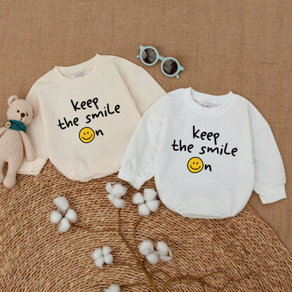 Keep The Smile On Baby Bodysuit Smiley Face Bubble Romper Unisex Newborn Toddler One Piece Happy Face Outfit for Baby Shower Gift Casual Wear