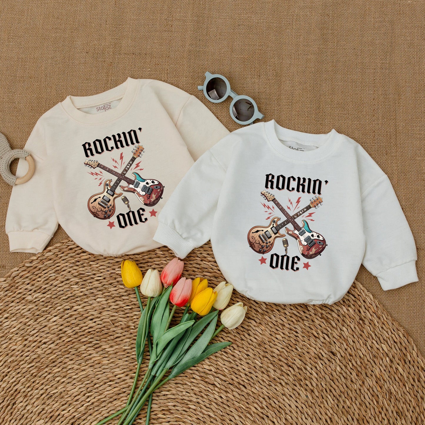 Rockin' One Birthday Romper Baby Boy Rock n Roll 1st Birthday Bodysuit Rock Star Outfit Matching Family Clothes