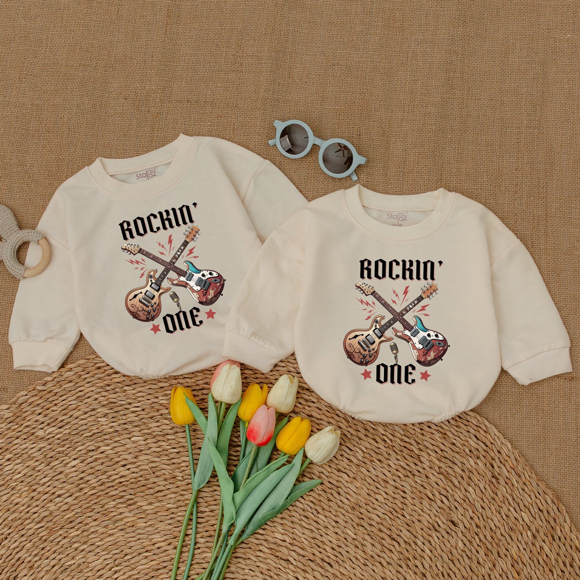Rockin' One Birthday Romper Baby Boy Rock n Roll 1st Birthday Bodysuit Rock Star Outfit Matching Family Clothes