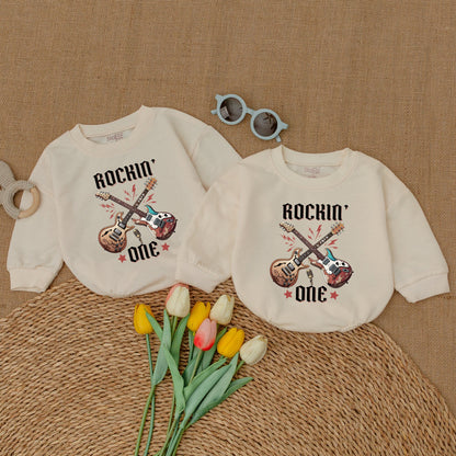 Rockin' One Birthday Romper Baby Boy Rock n Roll 1st Birthday Bodysuit Rock Star Outfit Matching Family Clothes