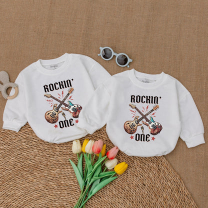 Rockin' One Birthday Romper Baby Boy Rock n Roll 1st Birthday Bodysuit Rock Star Outfit Matching Family Clothes
