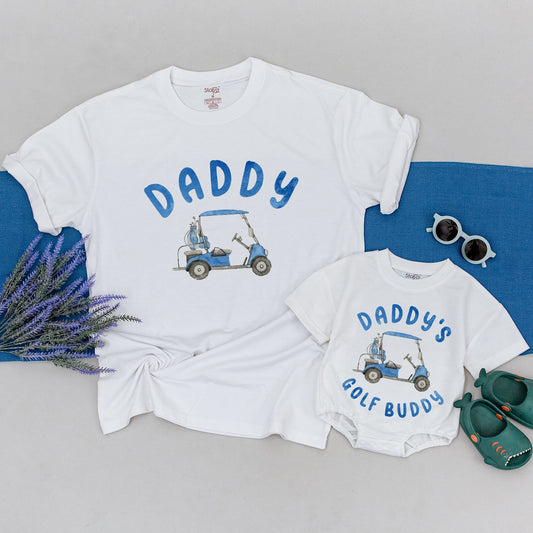 Matching Daddy and Me Golf Buddy Shirts Blue Watercolor Father Son Set Playful Style Father's Day Gift for Dads and Kids