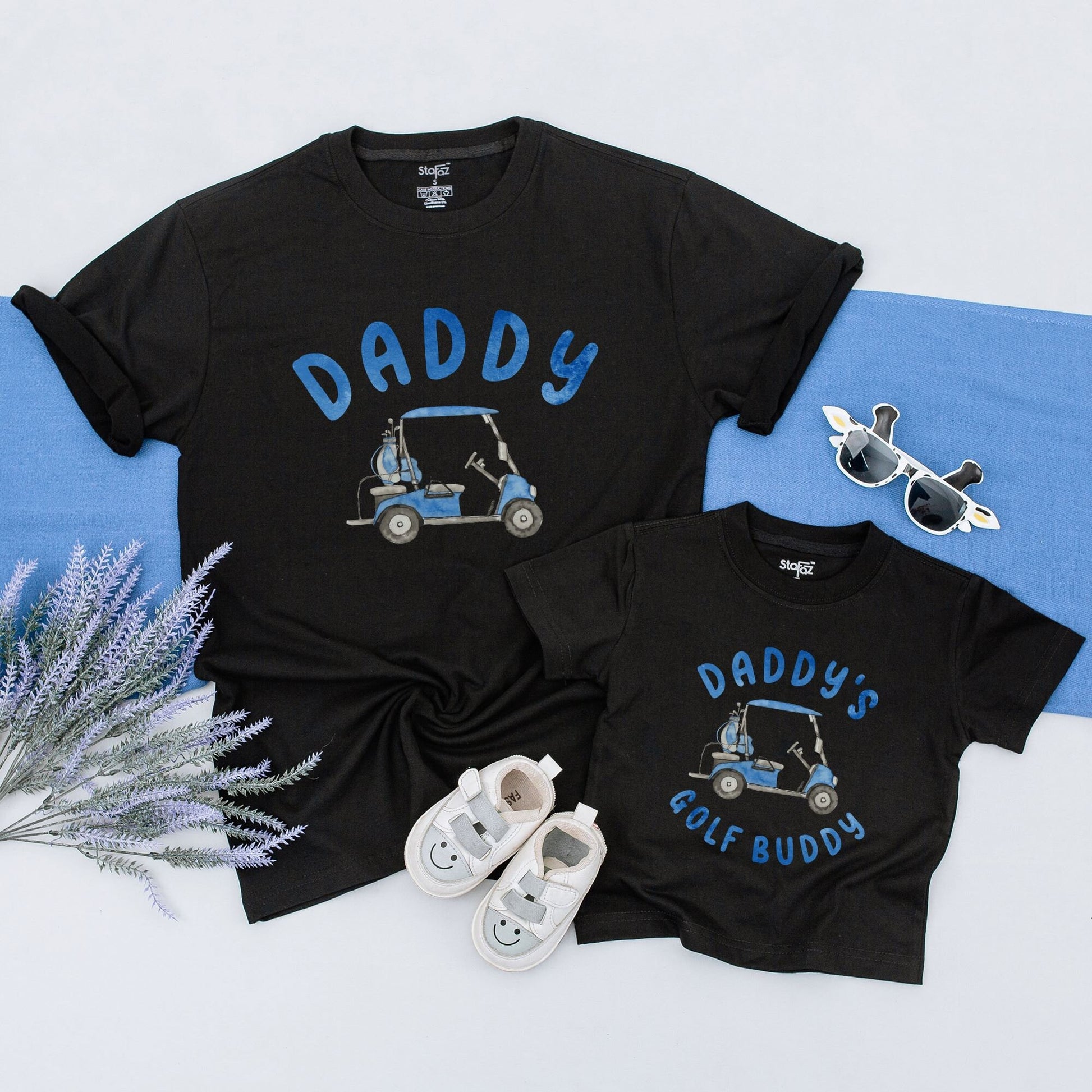 Matching Daddy and Me Golf Buddy Shirts Blue Watercolor Father Son Set Playful Style Father's Day Gift for Dads and Kids