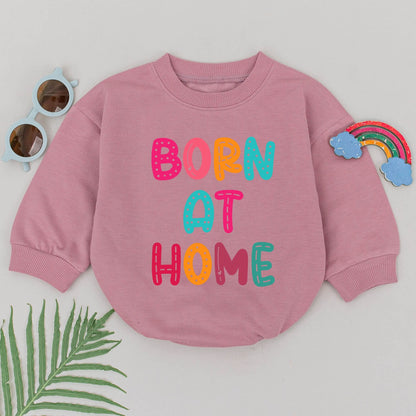 Born at Home Romper for Newborn Homebirth Water Birth Announcement Rainbow Colorful Dots Lines Fun Whimsical Natural Birth Baby Girl Boy Gift