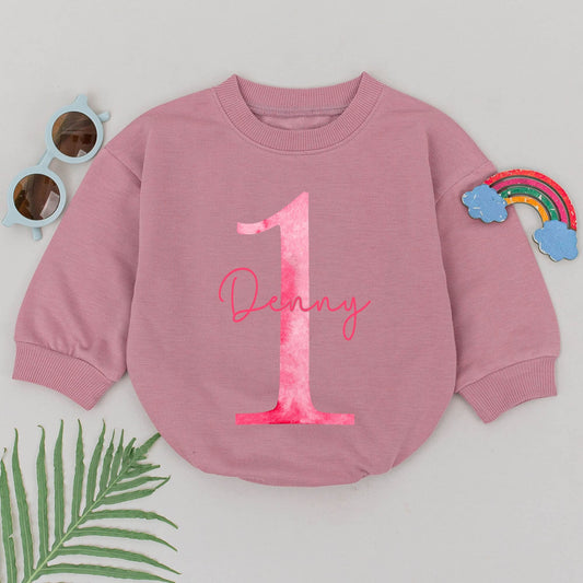 Personalized Pink Watercolor First Birthday Romper Girl Baby Outfit Custom Name 1st Celebration Bodysuit Soft Bubble Gift