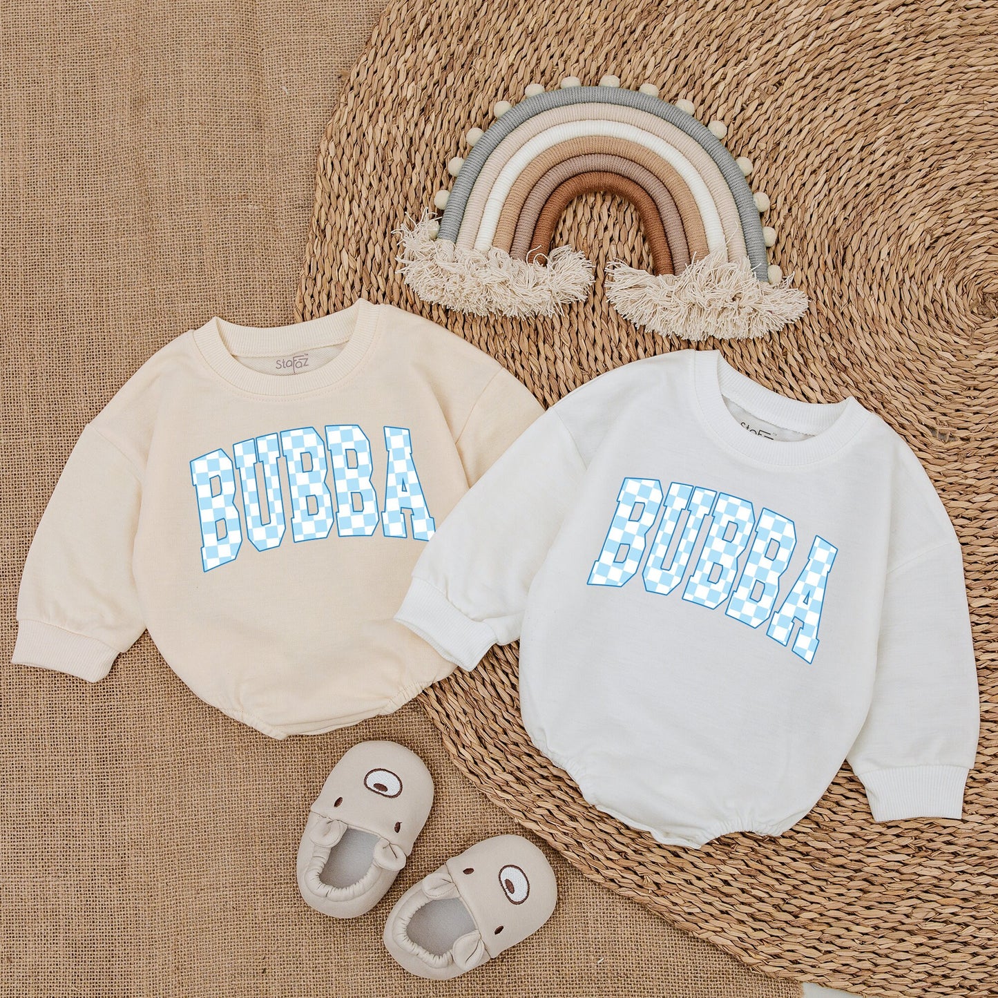 Bubba Baby Romper with Collegiate Light Blue Checkered Pattern Design for Baby Boy Newborn Outfit Playful Sporty Shower Gift Modern Eye-catching Bodysuit