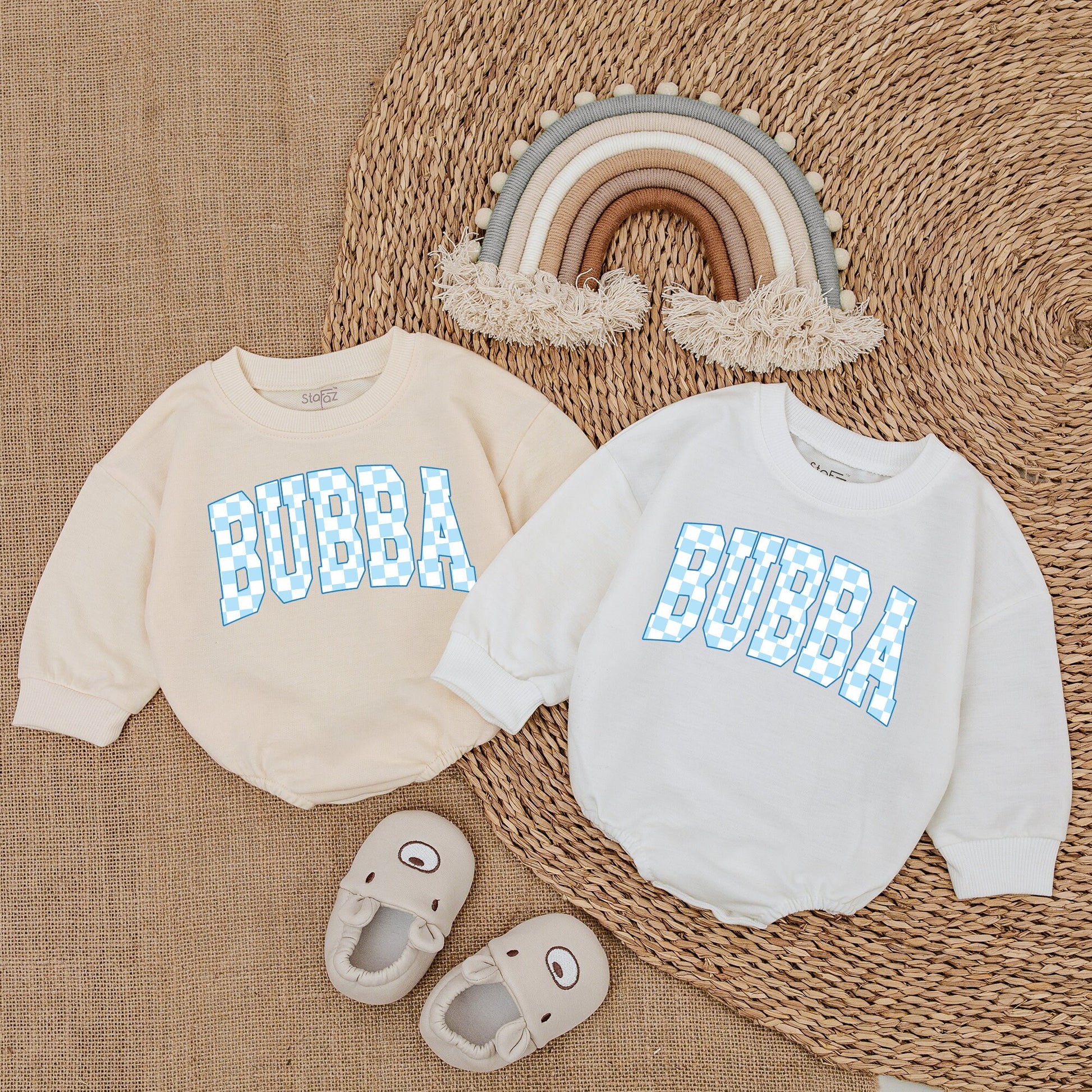 Bubba Baby Romper with Collegiate Light Blue Checkered Pattern Design for Baby Boy Newborn Outfit Playful Sporty Shower Gift Modern Eye-catching Bodysuit