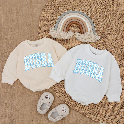 Bubba Baby Romper with Collegiate Light Blue Checkered Pattern Design for Baby Boy Newborn Outfit Playful Sporty Shower Gift Modern Eye-catching Bodysuit