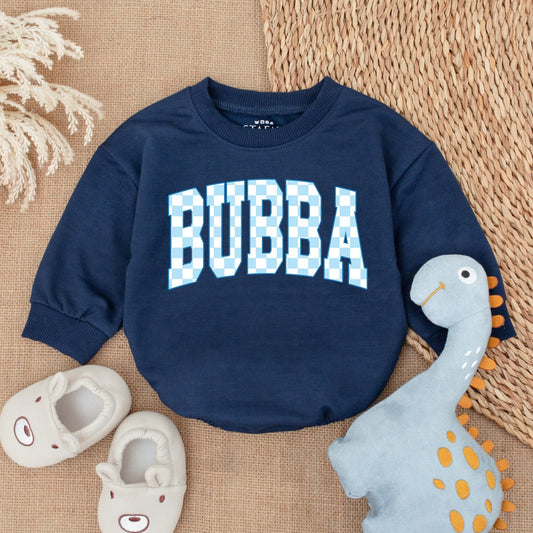 Bubba Baby Romper with Collegiate Light Blue Checkered Pattern Design for Baby Boy Newborn Outfit Playful Sporty Shower Gift Modern Eye-catching Bodysuit