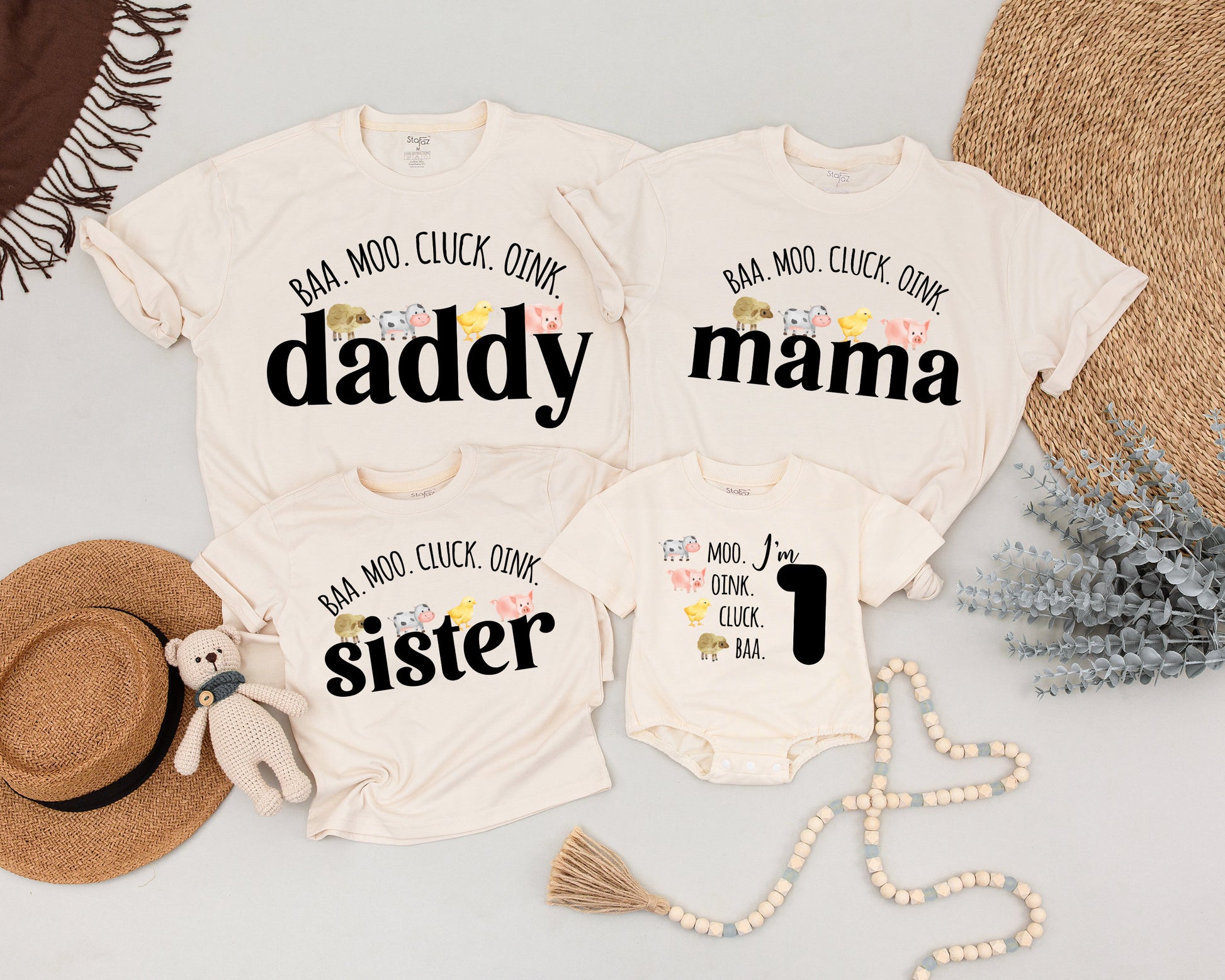 Cluck Oink Baa Moo I'm Two Shirt Adorable Farm Animal 2nd Birthday Outfit for Boys Girls Matching Family Barnyard Celebration