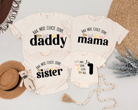 Cluck Oink Baa Moo I'm Two Shirt Adorable Farm Animal 2nd Birthday Outfit for Boys Girls Matching Family Barnyard Celebration