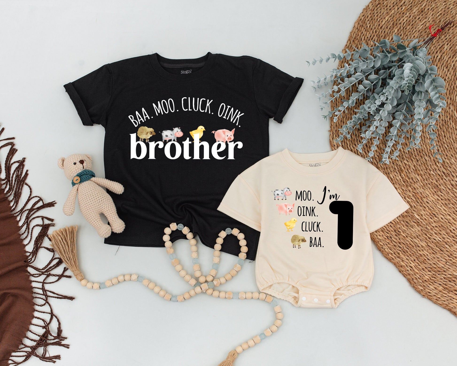 Cluck Oink Baa Moo I'm Two Shirt Adorable Farm Animal 2nd Birthday Outfit for Boys Girls Matching Family Barnyard Celebration