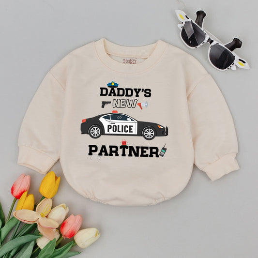 Daddy's New Partner Baby Romper: Future Policeman Outfit, Police Car Design, Father's Day Gift, Playful Cop Graphics, Cute & Comfy 100% Cotton, Black/Red/White